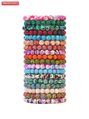 18 PCS Malachite Polymer Clay Stretch Bracelets Stackable Set